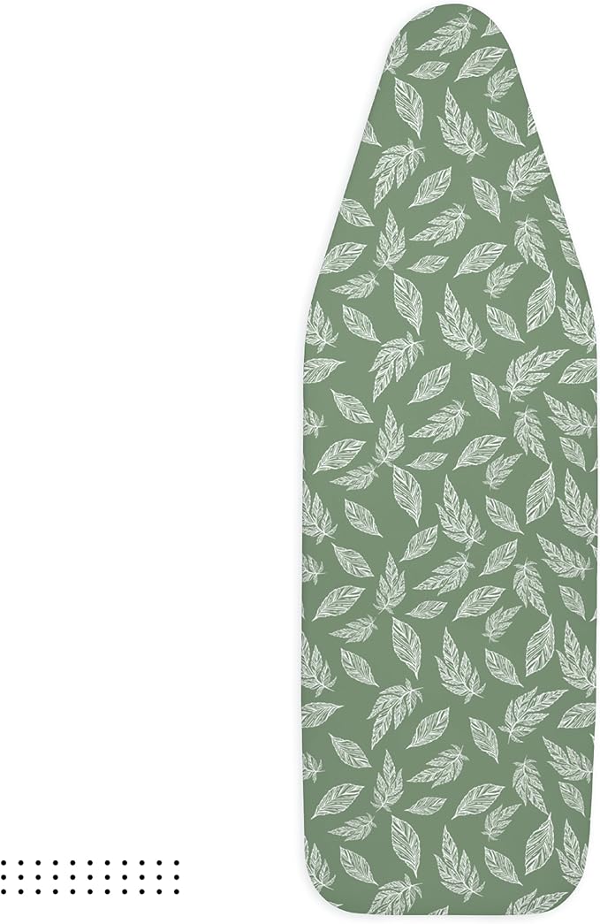 Encasa XO Ironing Board Cover and Pad 54"x18" - Thick 3mm Felt Padding, Drawstring Tightening & Lock, Easy Fit, Scorch & Stain Resistant, Fits X-Large Ironing Board - Big Leaves Green