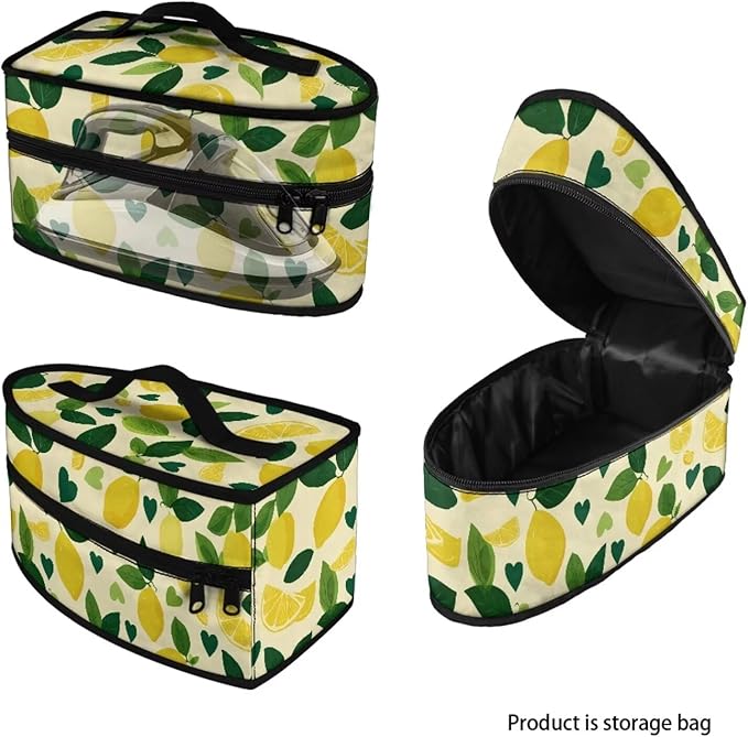 Lemon Print Steam Iron Case Travel Iron Organizer Handheld Steamer Holder with Handle Waterproof Travel Accessories, Case Only