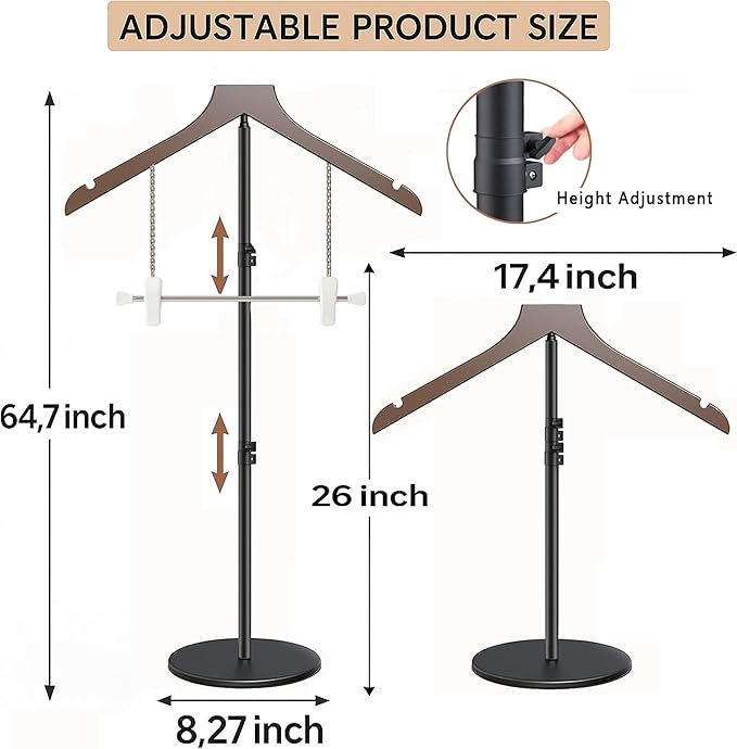 2 Pack T Shirt Stand Display 26-64.7 Inch with Pants Clip, Height Adjustable for Long Short Clothes Dress, Display Mannequin for Store, Closet, Photoshoot, Exhibition, Vendors Shop, Parties(Brown 2)