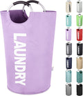 Large Laundry Basket Collapsible，Freestanding Clothes Hamper Bag with Handles – Tall Folding Dirty Laundry Bin，Sturdy Laundry Sorter for College Dorm，Laundry Room – 130L (Purple)