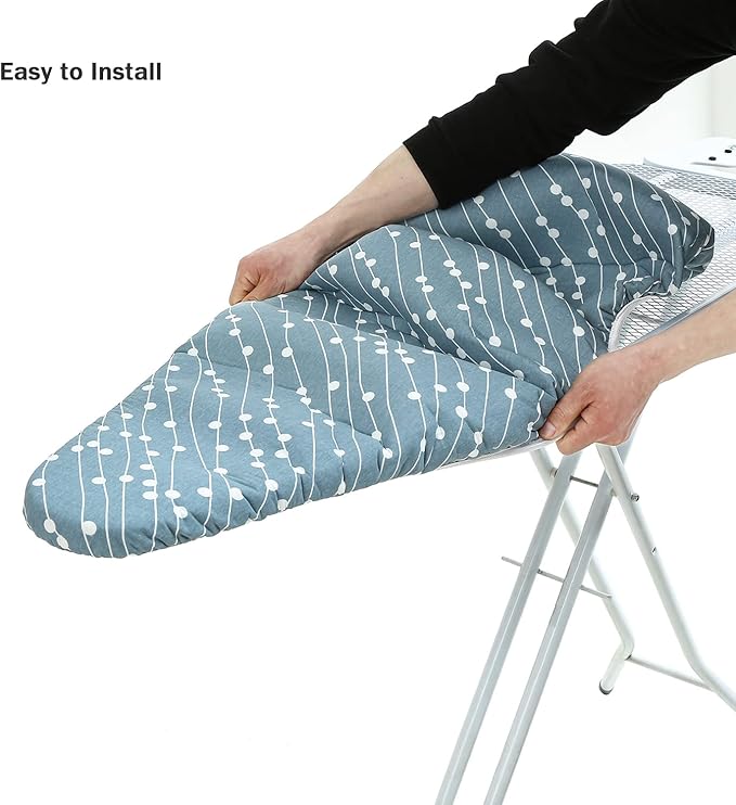 Ironing Board Cover and Pad Standard Size 15" x 54",3 Pairs of Hook and Loop Fastener Straps,Elastic Edges,Cotton Iron Board Cover with Scorch Resistant Thick Padding(White Circle)