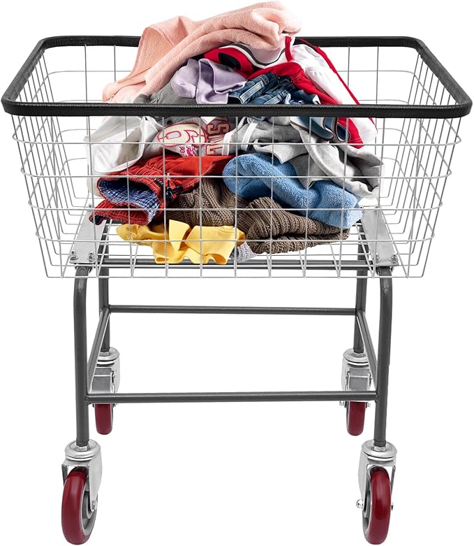 Wire Laundry Cart, Commercial Steel Wire Laundry Basket With 4 Universal Wheels And Detachable Basket,Heavy Duty Basket For Laundry Clothes Storage For Homes, Hotels, Bathrooms,Etc(20 * 8 * 15.7In)