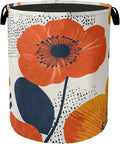 Modern Minimalist Red Flowers Foldable Canvas Laundry Basket with Handles - Storage Organizer, Heavy Duty for Home，Bedroom, Dorm, Bathroom