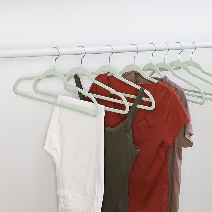 Honey-Can-Do 25-Pack Slim-Profile Non-Slip Velvet Hangers, Mint