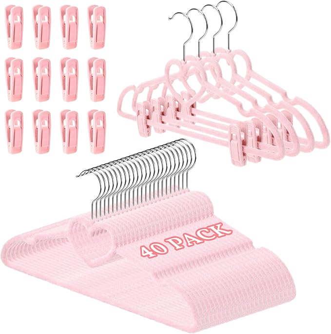 Tessco for you 20 Pcs Velvet Clothes Hangers with 20 Pcs Clips Non Slip Pink Cute Heart Hanger 360 Degree Swivel Hook Space Saving Felt Heart Drying Rack for Women Pant Jacket Shirt Skirt Suit Dress