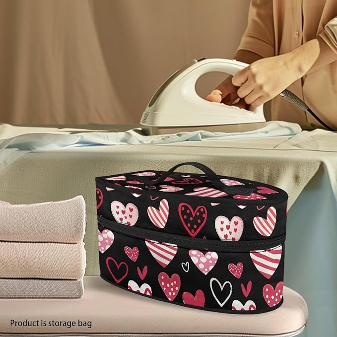 Romantic Love Heart Iron Organizer Bag with Handle,Valentine's Handheld Steamer Iron Storage Bag Carrying Case for Portable Steamer Travel Steamer Storage Box