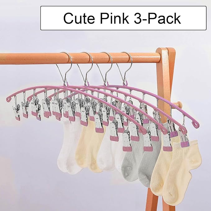 3Pack Legging Organizer for Closet,Upgrade Skirt Pants Hangers with Clips, Metal Yoga Pants Hangers 10 Clips,Hangers Space Saving Closet Organizers Rubber Coated Organizers Leggings Hanger(Pink)