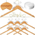 8 Pcs Wire Bride Bridesmaid Hanger Set Wood Color Wedding Dress Hanger with White Ribbon Wooden for Bridal Shower Photo Keepsake Party Wedding Gift