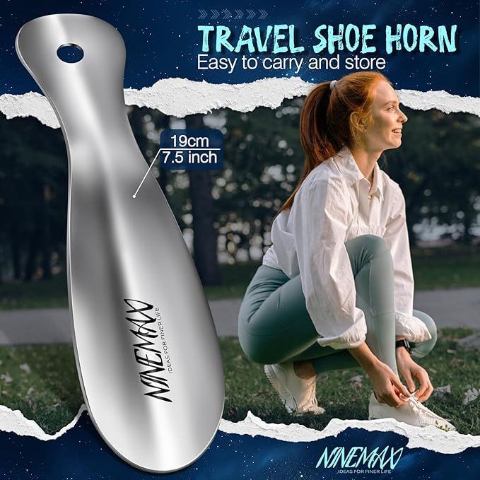 NINEMAX Shoe Horn Long Handle for Seniors Men Women, Metal Long Shoehorn Boot Horn 16.5'', Small Travel Shoe Spoon Helper for Kids 7.5'' and 4''