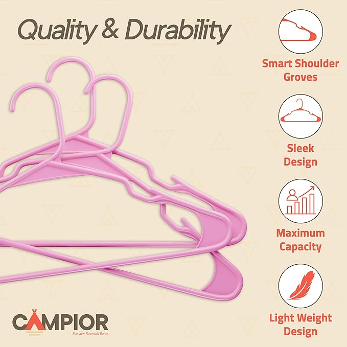 Pink Plastic Hangers 200 Pack– Heavy-Duty Plastic Hangers Slim and Space-Saving, Durable and Lightweight PP with Non-Slip Shoulder Notches for Slip Dresses, Suits, Jackets & Camisoles