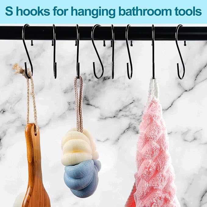 24 Pack S Hooks, 3.5 Inch Heavy Duty S Hooks for Hanging Plant, Large Closet Rod Hooks for Jeans Bags, Black Metal S Shaped Hook for Plant Basket, Pots Pans Wire Shelf Rack, Utensils, Towels