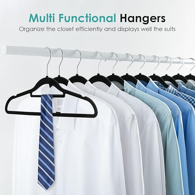 Velvet Hangers Non Slip Felt Hangers, 50 Pack Black Velvet Clothes Hangers Space Saving Slim with 360 Degree Swivel Hook for Suits Coats, Jackets, Pants, and Dress Clothes