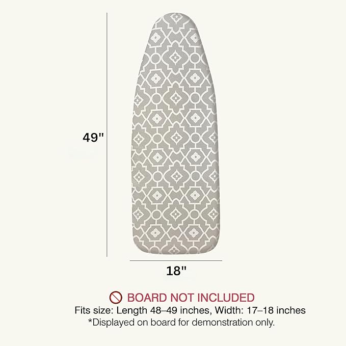 Ironing Board Cover and Pad 18"x49" Extra Thick Natural Cotton, Scorch and Stain Resistant Iron Board Cover, Wide Ironing Board Cover with Fasteners Heavy Duty Heatproof Elastic Edge Geometric