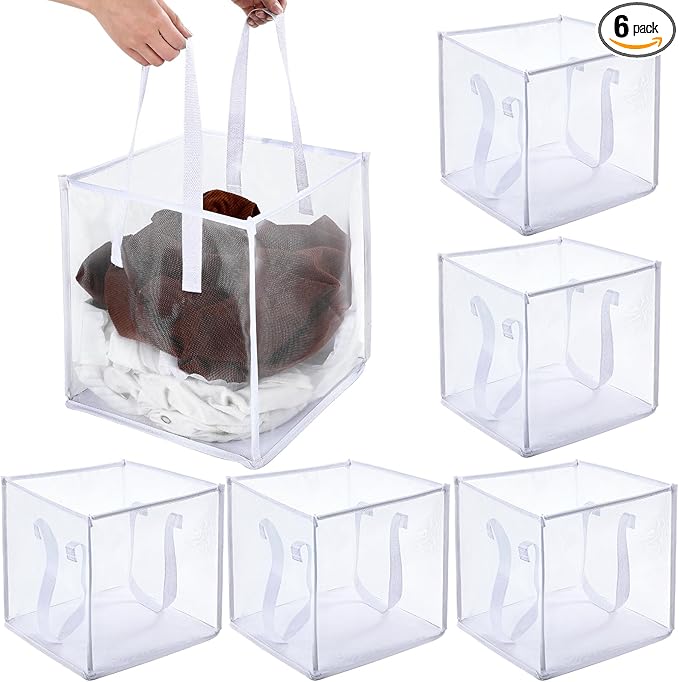 Zopeal 6 Pack Popup Laundry Hamper 13 Inch Collapsible Laundry Baskets with Handles Mesh Clothes Baskets Portable Single Layer Foldable Clothes Hamper Square Bin for Washing (White,Single-layer)