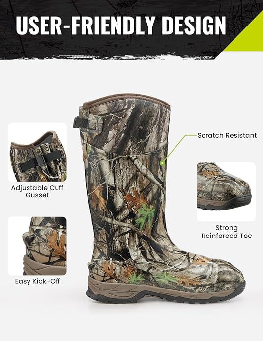 TIDEWE Rubber Hunting Boots, Waterproof Insulated Next Camo G2 Warm Rubber Boots with 7mm Neoprene, Sturdy Outdoor Hunting Boots for Men (800g Insulated & Standard, Size 6-14)