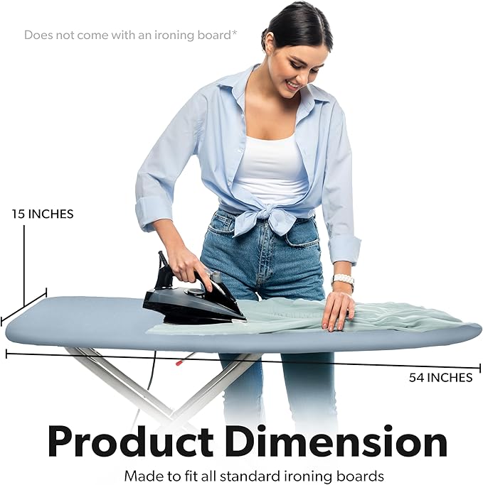 Home Intuition Extra Thick Ironing Board Cover and Pad Iron Scorch Resistant with Hook and Loop Secure Fastener and Elastic Edge,15x54, Standard Size Coated Thick Padding, Light Blue