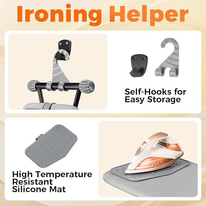 APEXCHASER Ironing Board, Compact Iron Board with Silicon Mat, Foldable Ironing Board with Heat Resistant Cover, 7 Height Adjustable, Space Saver Iron Board,13x43 Solid Grey
