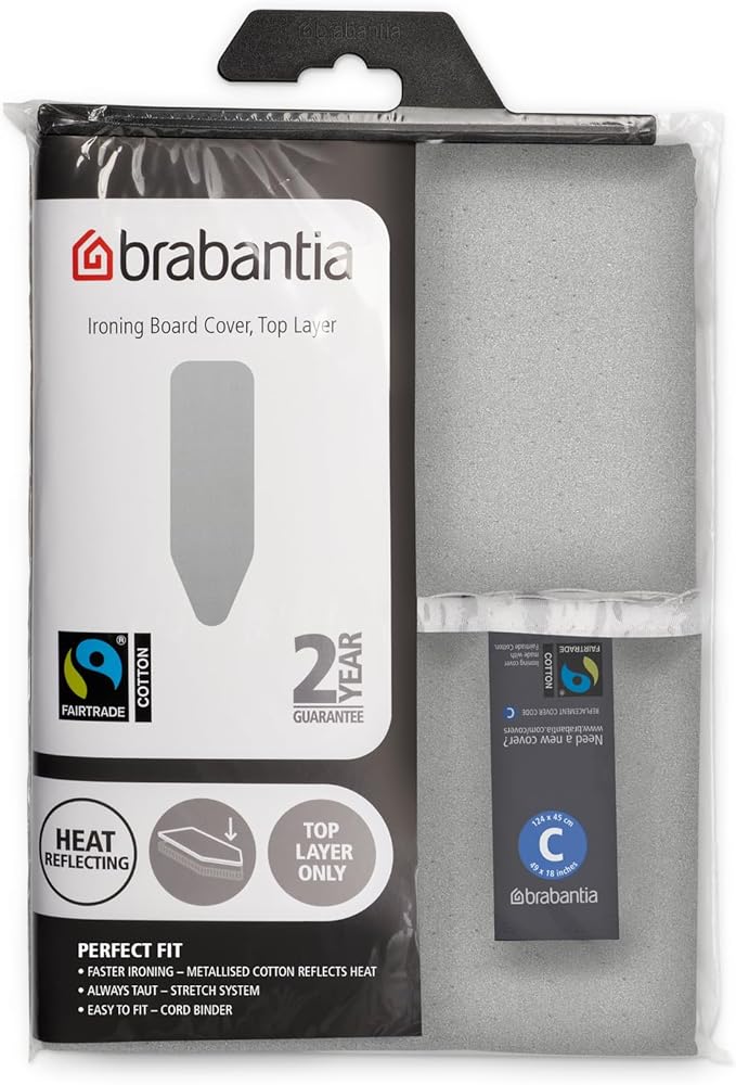 Brabantia Size C (49 x 18 inches) Replacement Ironing Board Cover with Durable Foam Layer (Metallized) Easy-Fit, 100% Cotton