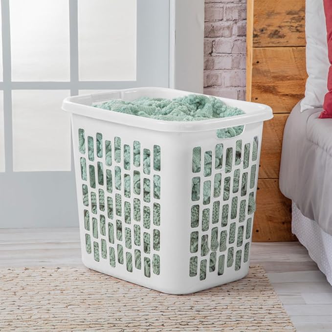 Sterilite Easy Carry Laundry Hamper, Ventilation Holes and Handles to Carry Clothes Between the Laundry Room and Bedroom, Plastic, White, 4-Pack