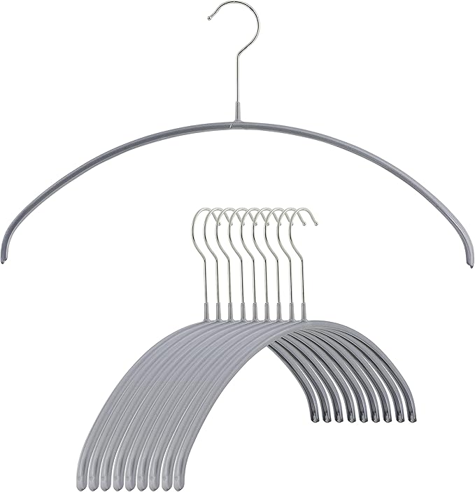 MAWA Euro Series Non-Slip Space Saving Clothes Hanger, Set of 10, Silver Style 40/P, Pack of 10, 10 Count (14148)