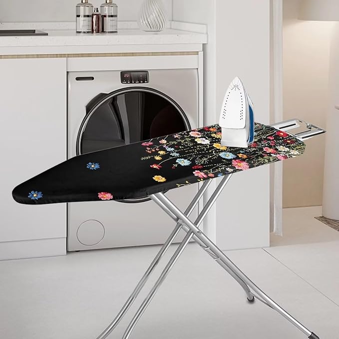 Colorful Floral Iron Board Cover with Scorch Resistant Thick Snug Padding, Standard Size Ironing Decoration with Hook and Loop