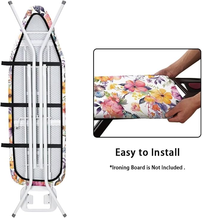 Flower Ironing Board Cover Stain Resistant Over The Door Ironing Board Cover with Elastic Edge Standard Size 15x54 inch and Thick Padding