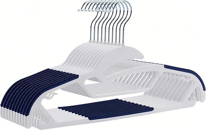 10 Pack Plastic Clothes Hangers Non-Slip | 0.2" Thickened Shirts Hanger Space Saving, Coat Pants Hangers with 360° Swivel Silver Hook for Closet Wardrobe Storage