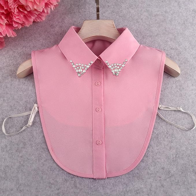 Chiffon Beading Half-Shirt Blouse Detachable Lace Fake Collars Dicky Collar Faux Collar for Women Girls