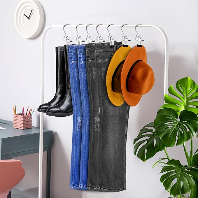 Boot Hangers for Closet,30 Pack Laundry Hooks with Clips,Stainless Steel Boot Hanger Clips,Portable Hangers Single Clip Space Saving Boot Clips for Hanging (Black)