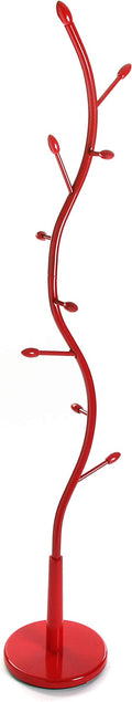 Versa Swindon Minimalist Style Coat Rack, with 9 hooks for clothing or bags for the Hall, Measurements (H x L x W) 185 x 32 x 32 cm, Metal, Colour Red
