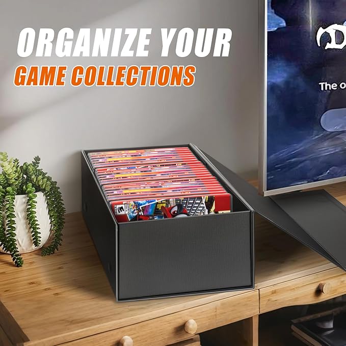 Video Game Holder, Game Disc Storage Box Compatible with Nintendo Switch Game Holder, Organize up to 28 Cases - Black 1 Pack