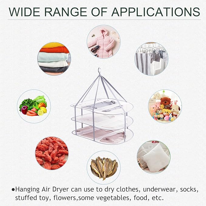 3 Tier Folding Mesh Clothes Drying Rack, Stackable Sweater Drying Rack with Internal Fixation, Portable Hanging Laundry Rack for T-Shirt,Swimsuit,Sweater,Delicates (1 Pack)