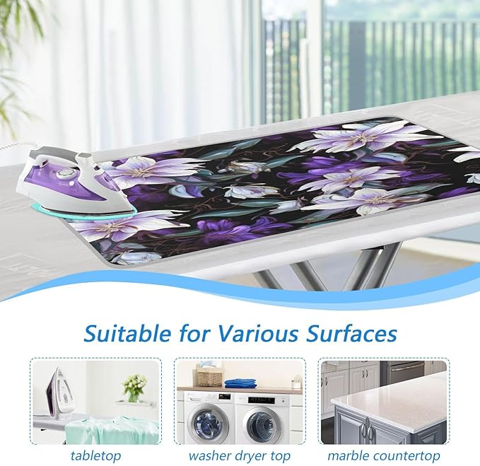 Purple Flower Ironing Mat Portable Travel Ironing Pad Heat Resistant Ironing Blanket for Washer, Dryer, Table Top, Countertop, Ironing Board (27.6 x 47.2 Inches)