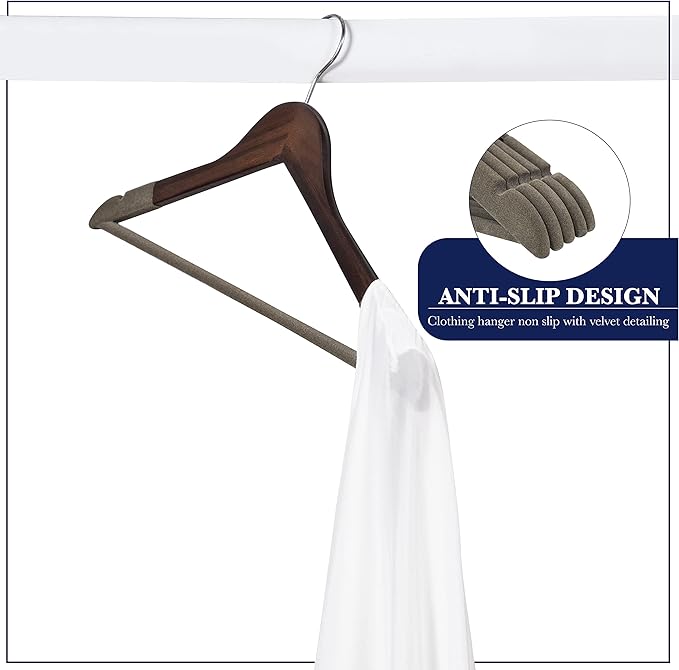 Wooden Hangers - Non Slip Luxury Natural Lotus Wood & Velvet Suit & Pants Hangers - 360 Rotating Hooks - 20 Pack