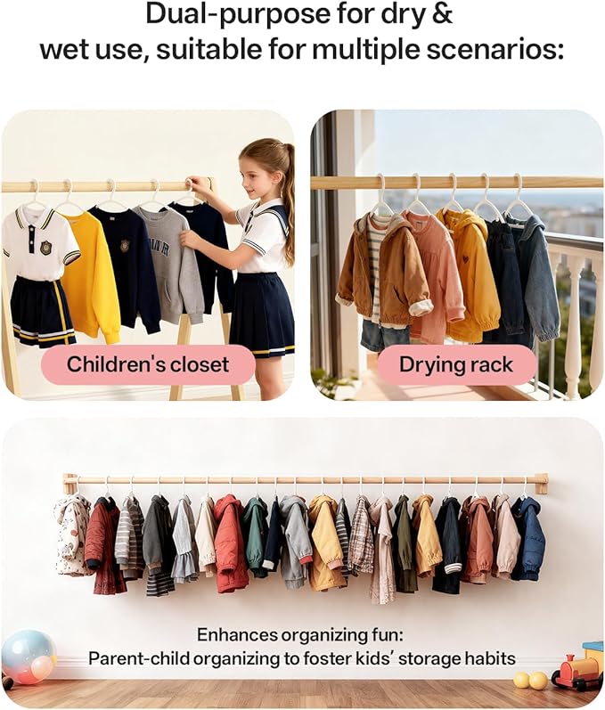 60 Pack Kids Hangers, Non-Slip & Sturdy Coat Hangers, Ultra-Thin Plastic Suit Hangers for 7-12 Years Old, Dry & Wet Dual-Use Multi-Scenario Storage, Holds Up to 11 LB, 14" W, White, UAPY0960W