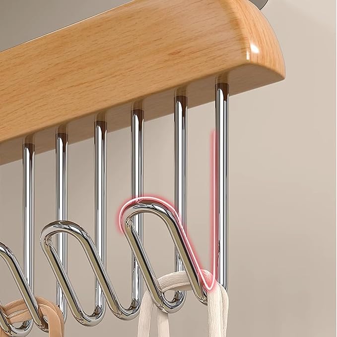 Belt Hanger 4Pcs Belt Hanger with 32 Hooks Bra Hangers for Closet,Space-Saving Wooden Closet Hanger Organizer for Ties, Scarves, Bras,Tank, Tops (Brown)