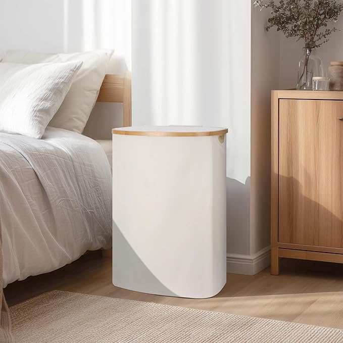 Slim Laundry Basket with Lid, 80L Narrow Laundry Hamper with Removable Bag, Clothes Hampers for Laundry with Bamboo Handles for Bathroom, Bedroom, Dorm & Laundry Room