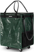 (Medium,Green) Reusable Grocery Bag on Wheels, Foldable Rolling Tote, Carries Up to 66 lbs Shopping Trolley, Zipper Clouser Shopping Carts for Trips, Laundry, 4 Heavy Duty Wheels and 3 Handles