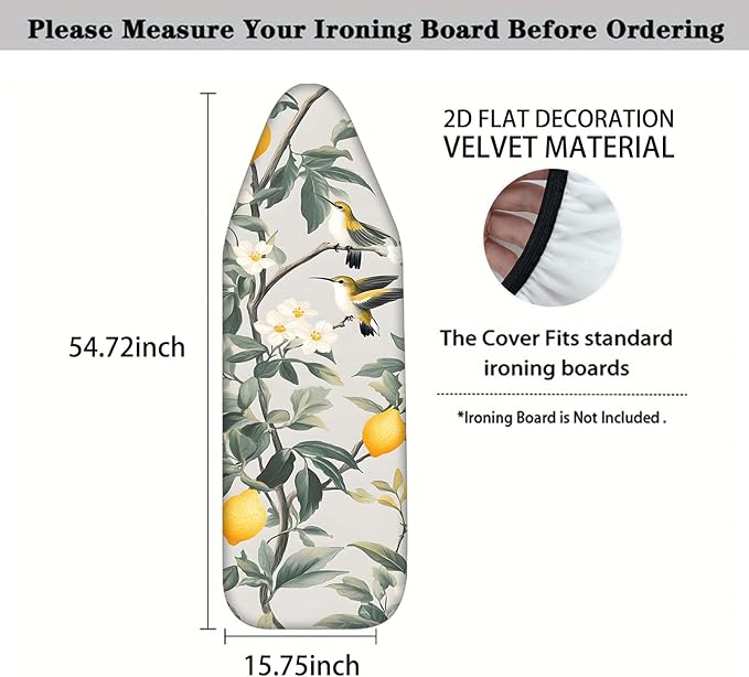 Nuxovilar Ironing Board Cover with Lemon Tree and Hummingbirds Pattern, 15x54 Inches Polyester - Cover for Ironing Board for Kitchen, Breakfast Nook, Bright Space