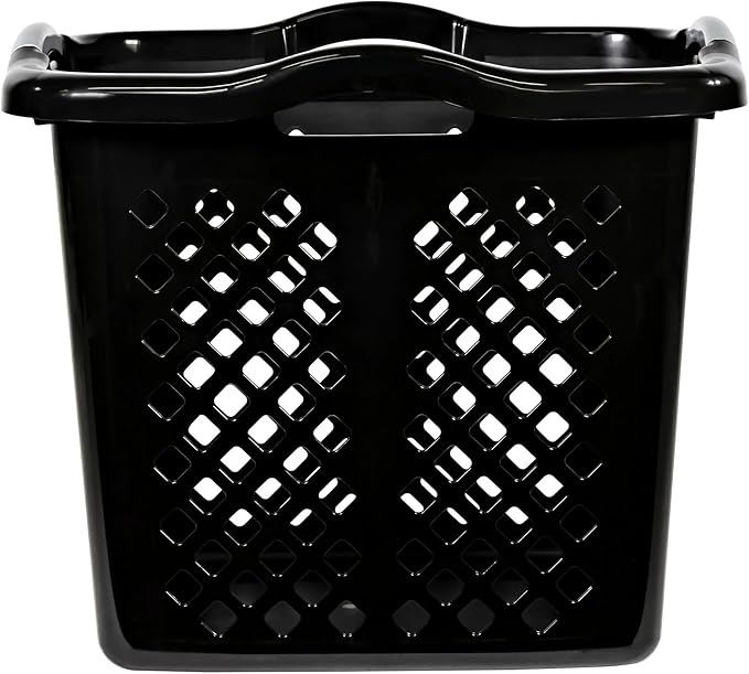 black laundry basket,plastic laundry basket with handles,Dirty Clothes basket for Bathroom, Apartment, or Dorm Room,Black,2 bushel, 2 pack