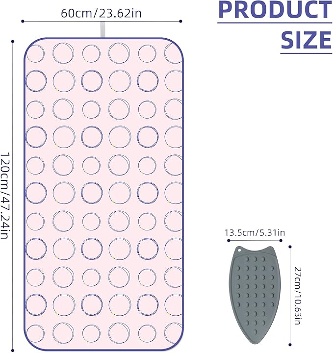Foldable Ironing Mat, Portable Hanging Ironing Pad with Silicone Iron Rest, Heat Resistance Ironing Pad Cover for Washer, Dryer, Table Top, Countertop (Pink)