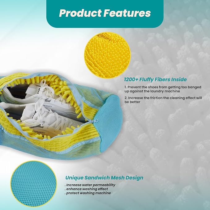 Shoe Washing Machine Bag Durable Shoe Laundry Bags for Sneakers Reusable 2pc With Invisible Zipper Shoes Cleaning Bags 360° Deep Clean for All Shoes Types