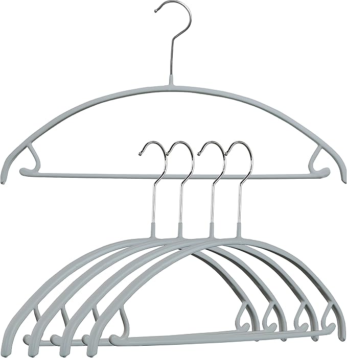 Mawa by Reston Lloyd Non Slip Metal Clothing Hanger, Smooth Shoulder Support with Skirk Hooks/Pant Bar, Model 42-U,Silver