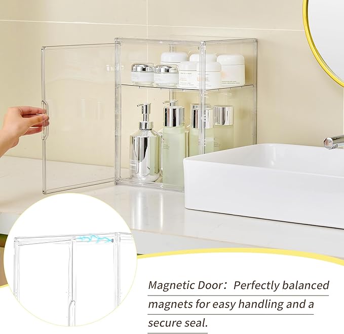 Acrylic Display Case with Removable Shelf Compatible with Labubu POP MART 2 Tier Figure Display Case for Collectibles Cosmetic Clear Acrylic Box