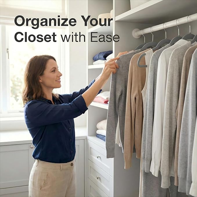HOUSE DAY Grey Plastic Hangers 50 Pack - Heavy Duty Non-Velvet Hangers with 360° Swivel Hook & Non Slip Notches - Slim Space Saving Clothes Hangers, Durable Closet Organizers for Coats Shirts Dresses