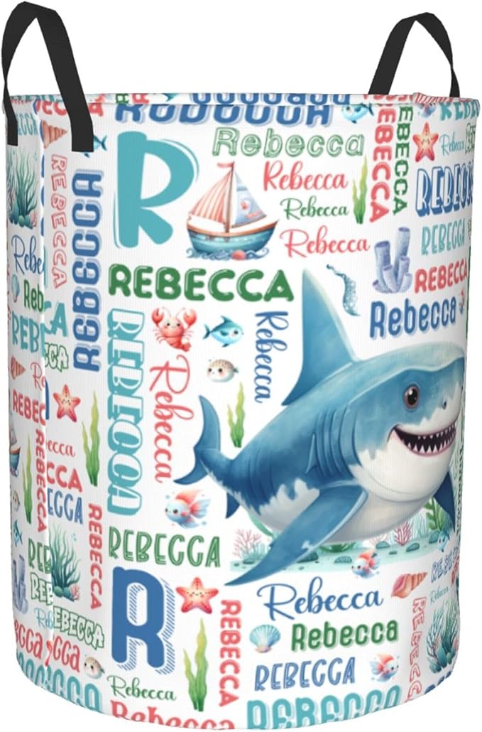 Personalized Shark Laundry Basket For Baby Kids Boys Girls Adult Custom Hamper Basket With Name For Bathroom Bedrooms Collapsible Baby Laundry Basket, Dirty Clothes Hamper With Handles