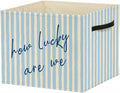 Blue Preppy Inspirational Storage Bin Box with Handles, How Lucky Are We Trendy Striped Foldable Baskets Organizer for Girls Bedroom Bathroom Clothes Toys Books, Toybox for Girls