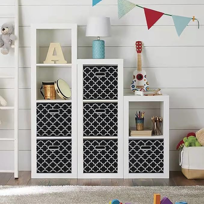 Fabric storage bins Cubes, Fabric Cube Organizer with Handle, Foldable Cube Bins for Cloth or Accessary Storage, 11x11x11 set of 6,Black Light