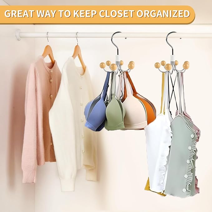 2 Pack Hoodie Hanger for Organizer 360° Swivel Closet Hooks for Belt, Space-Saving Hanger Bra Storage, Accessorise Organizer for Tie, Hat, Tanktop, Scarf, Purse