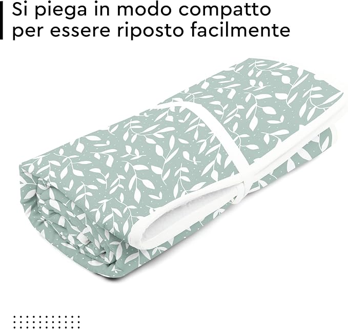 Encasa XO Ironing Mat/Pad (Large 48"x28") with 3mm Padding & Silicone Iron Rest for Steam Pressing on Tabletop or Bed - Heat Resistant, Portable, Quilting & Travel Blanket - Green Leaflet